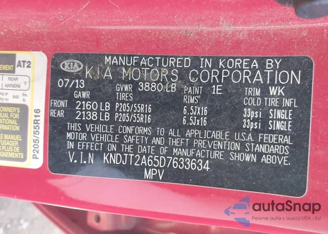 2013 Kia Soul + из США, поврежденный, VIN KNDJT2A65D7633634